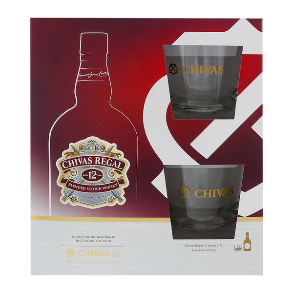 Віскі Chivas Regal 12 років витримки в коробці 40% +2 склянки 0.7л. 100600 фото