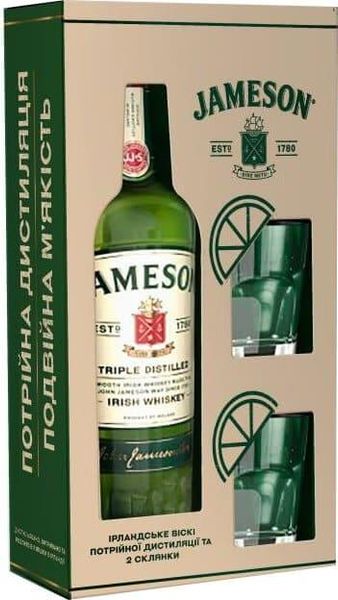 Віскі Jameson Irish Whiskey 0.7 л 40% з 2-ма бокалами 11449 фото